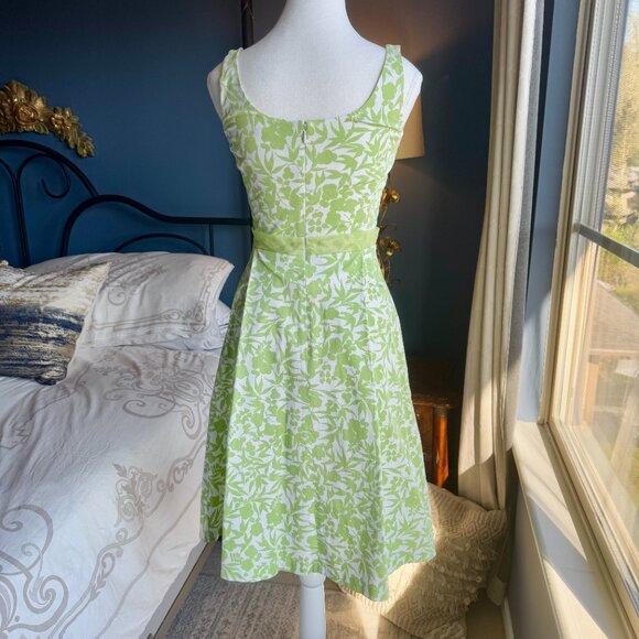 Lime Green and Off White Floral Tea Dress Vintage - Picture 5 of 12
